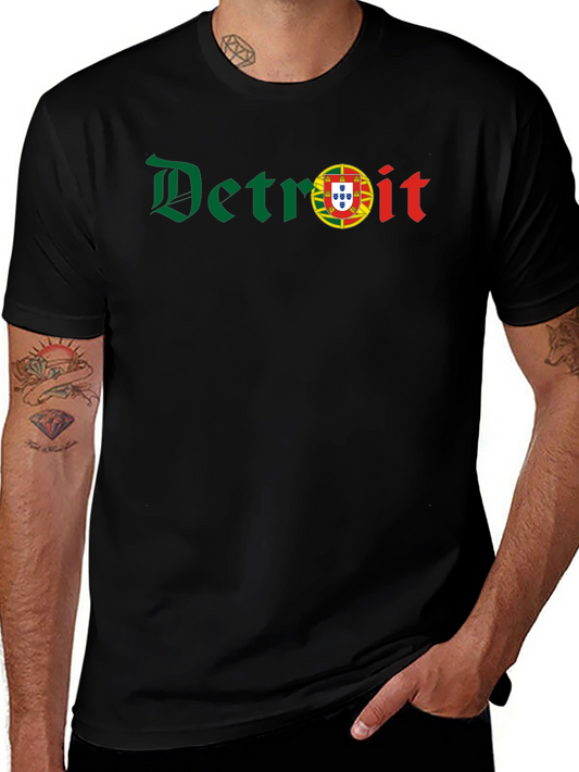 Camiseta Negra Detroit con Bandera Portuguesa