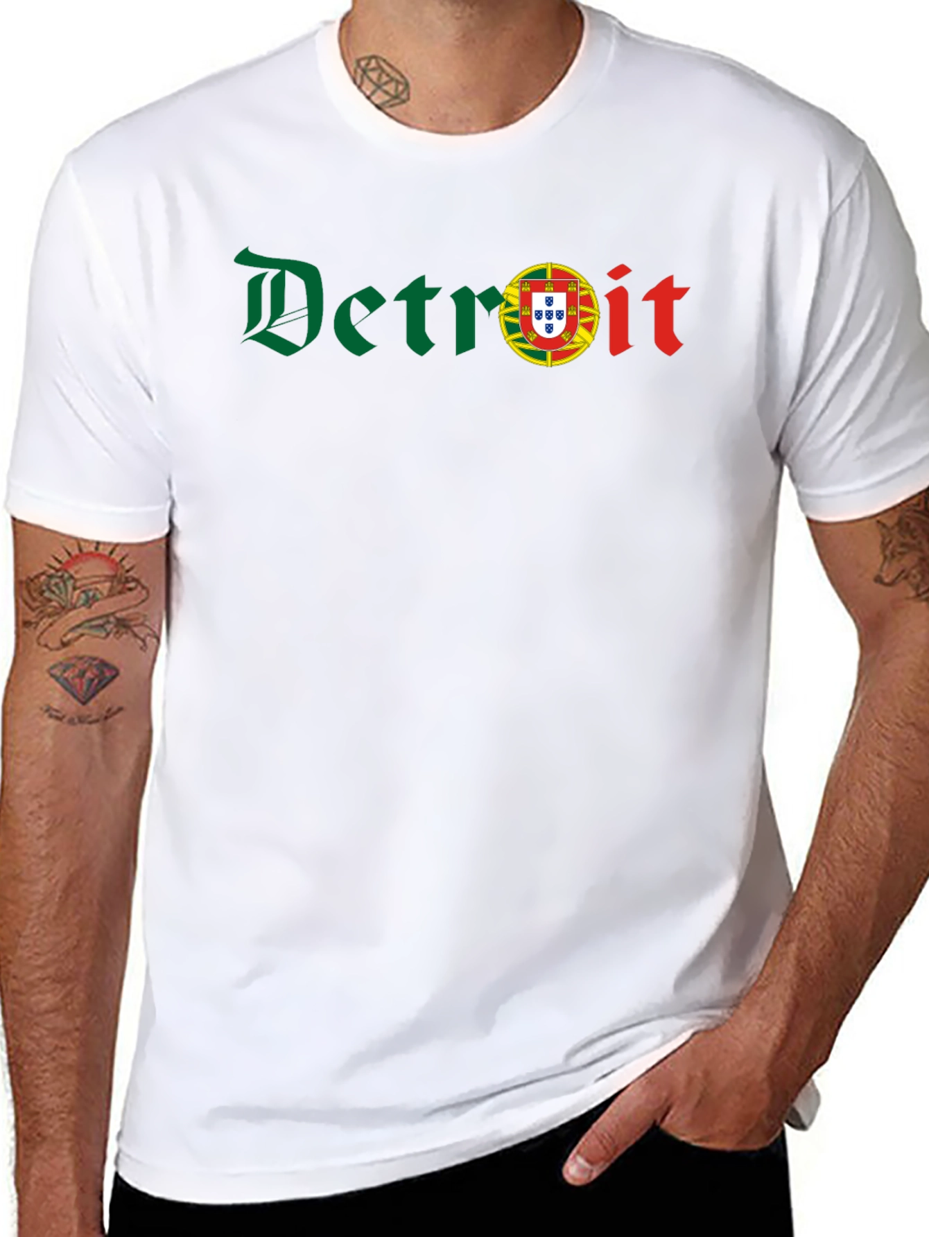 Camiseta Negra Detroit con Bandera Portuguesa