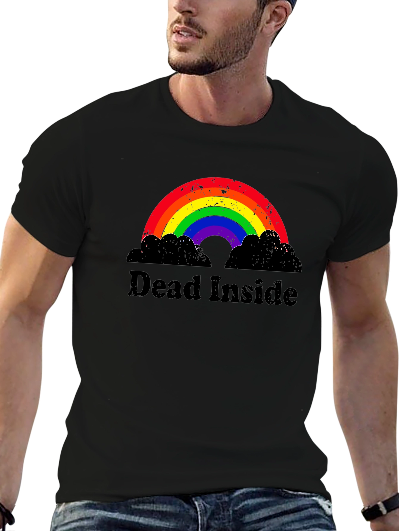 Camiseta Negra Dead Inside Arcoíris
