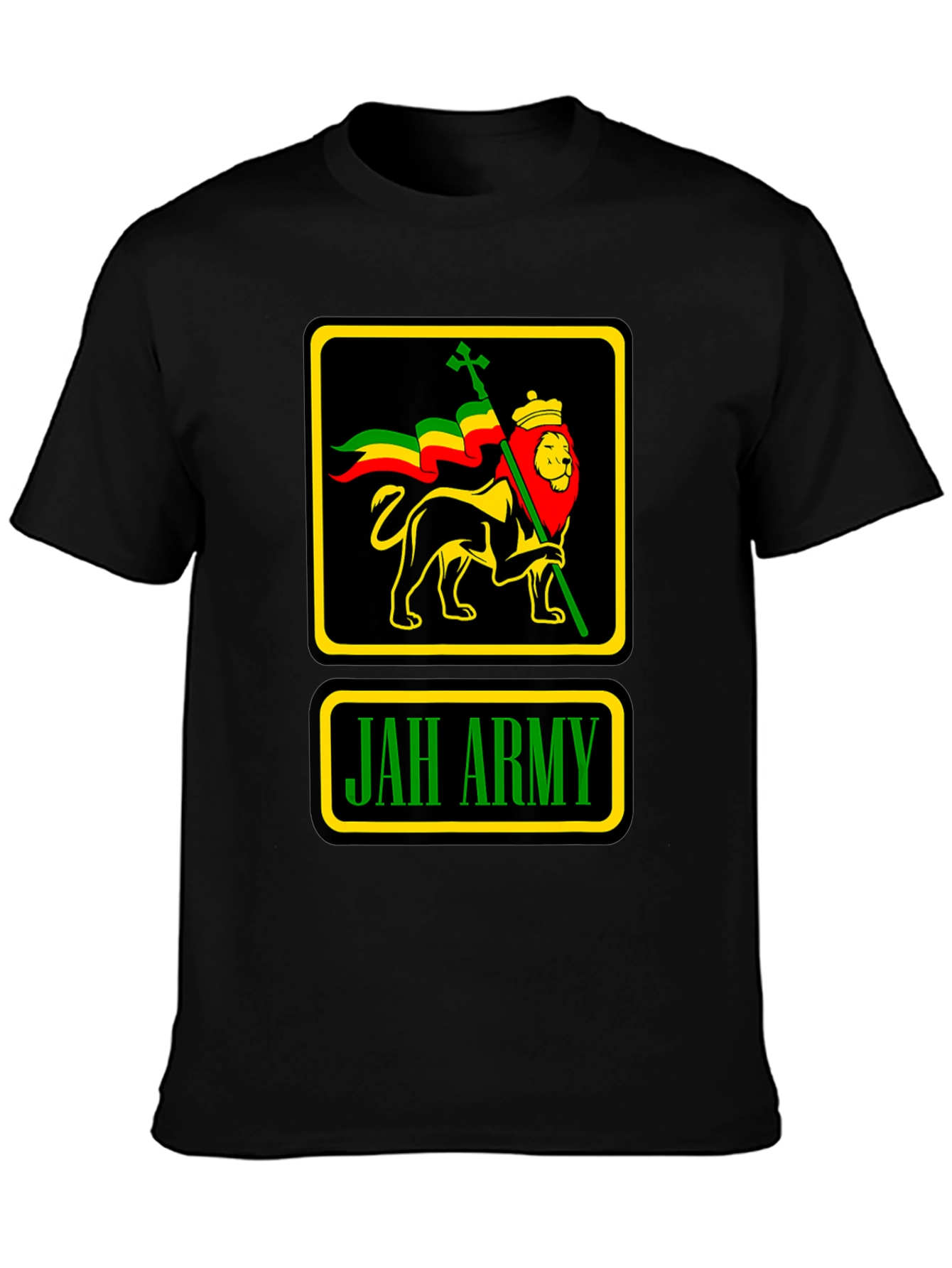 Camiseta Negra Jah Army Lion Reggae para Hombre