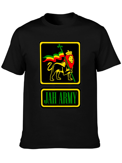 Camiseta Negra Jah Army Lion Reggae para Hombre