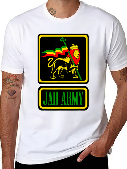 Camiseta Negra Jah Army Lion Reggae para Hombre