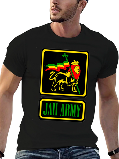 Camiseta Negra Jah Army Lion Reggae para Hombre