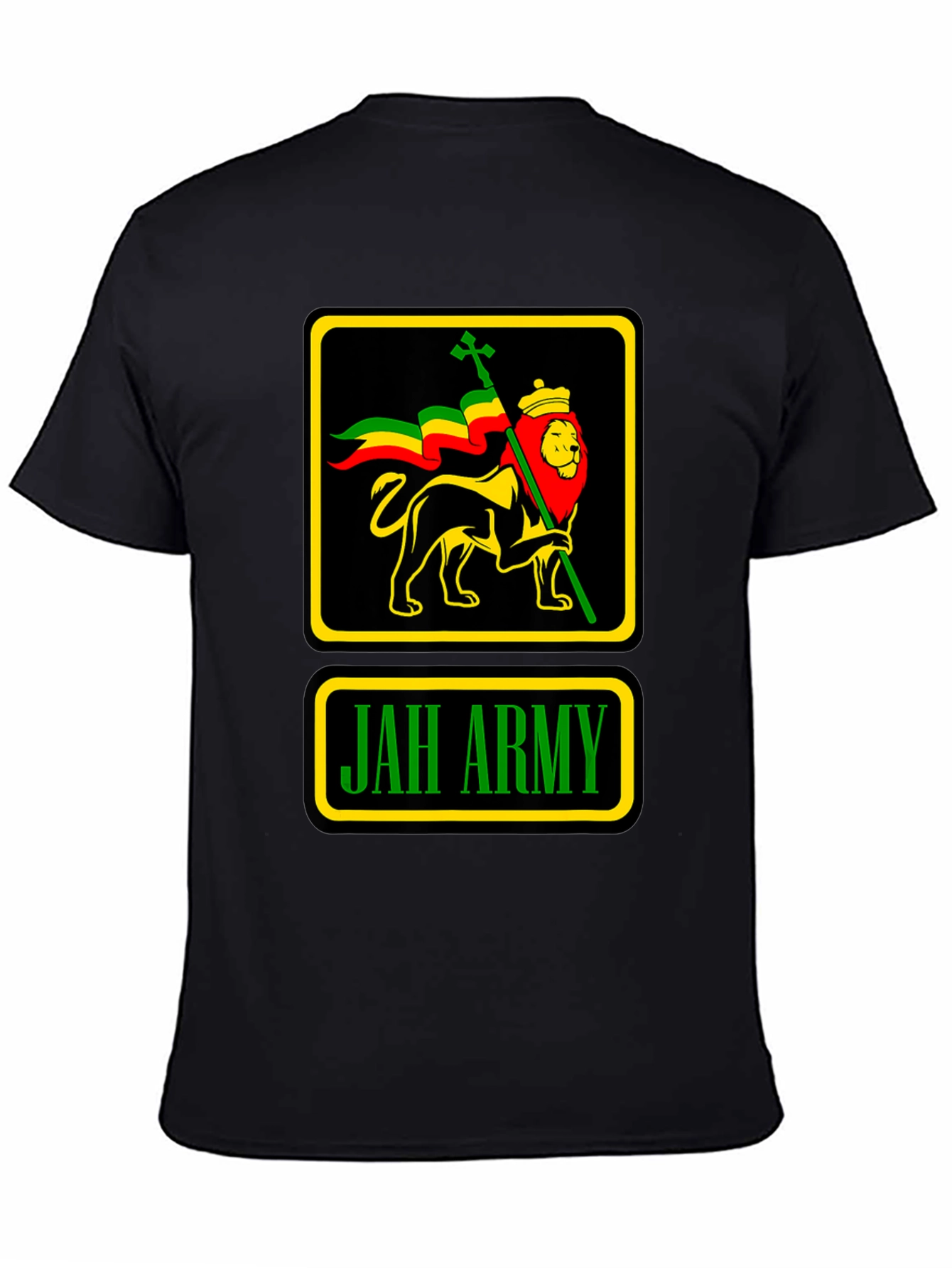 Camiseta Negra Jah Army Lion Reggae para Hombre