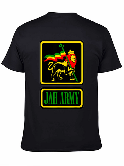 Camiseta Negra Jah Army Lion Reggae para Hombre