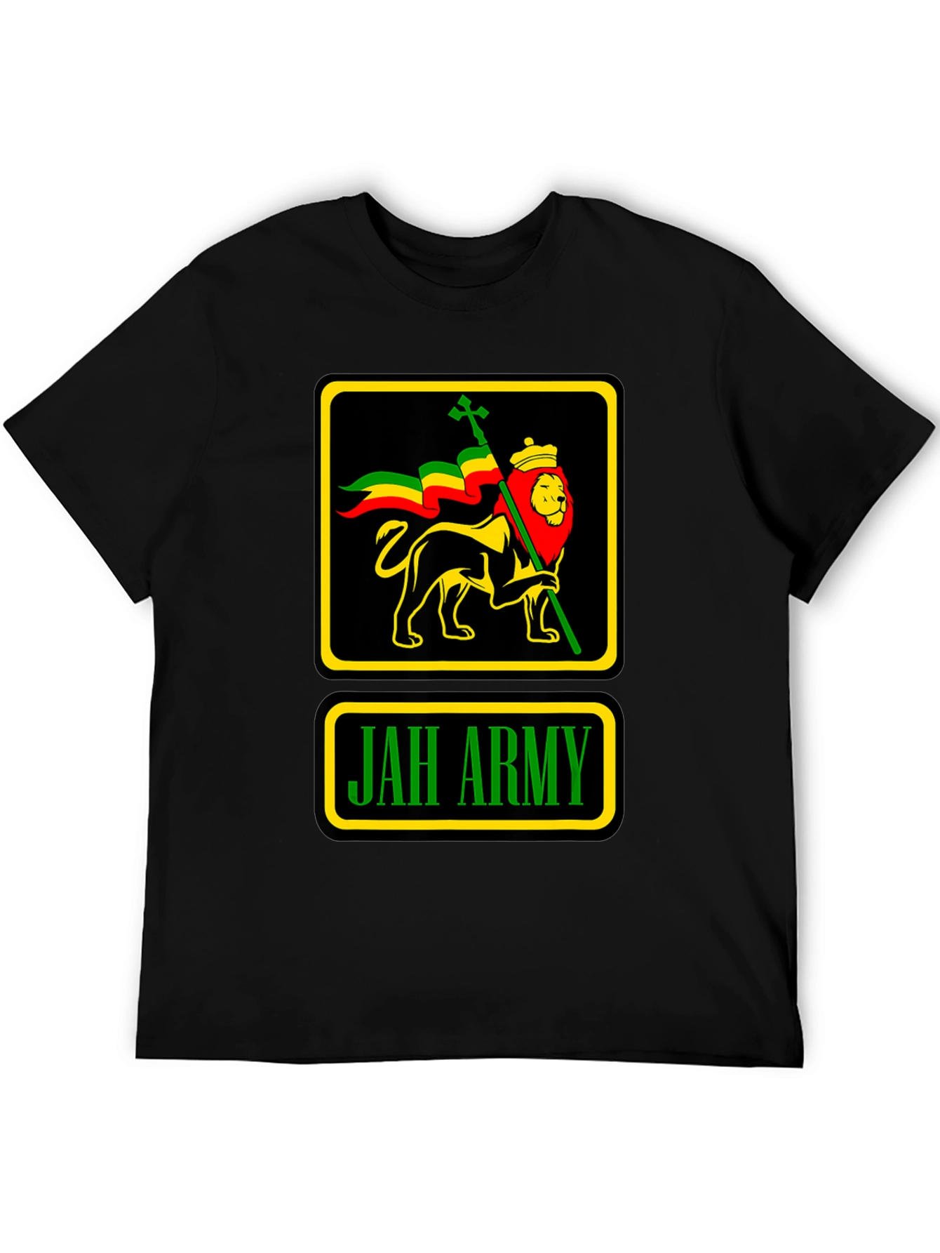 Camiseta Negra Jah Army Lion Reggae para Hombre