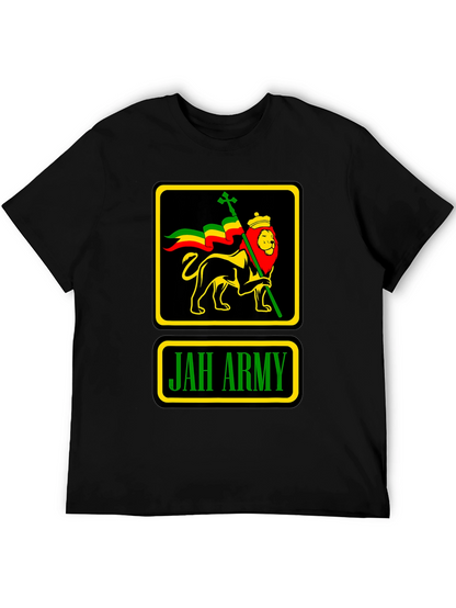 Camiseta Negra Jah Army Lion Reggae para Hombre