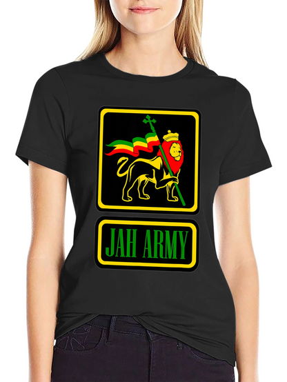 Camiseta Negra Jah Army Lion Reggae para Hombre