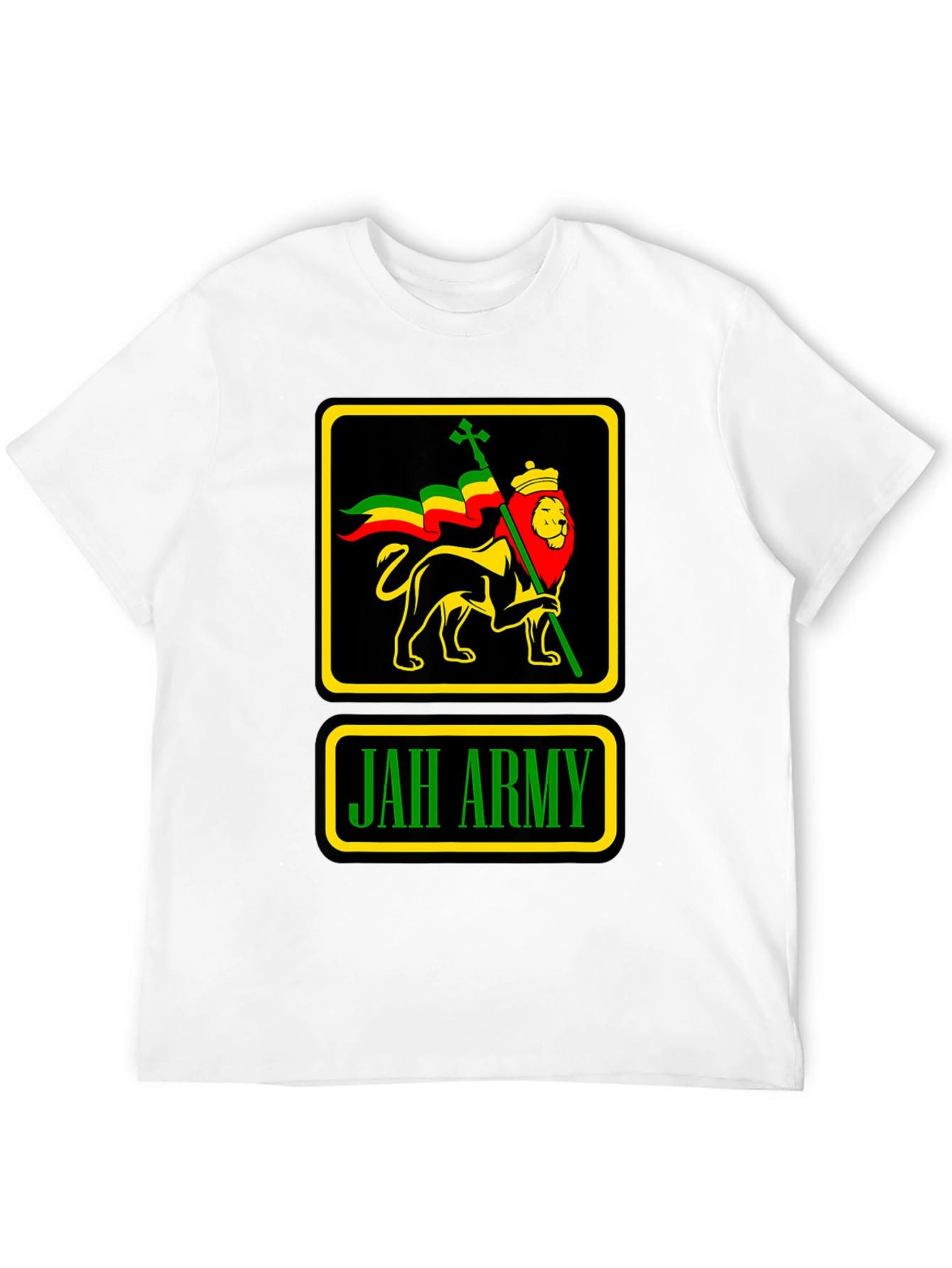Camiseta Negra Jah Army Lion Reggae para Hombre