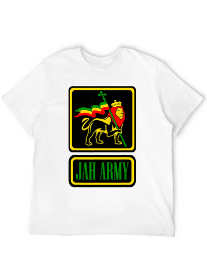Camiseta Negra Jah Army Lion Reggae para Hombre