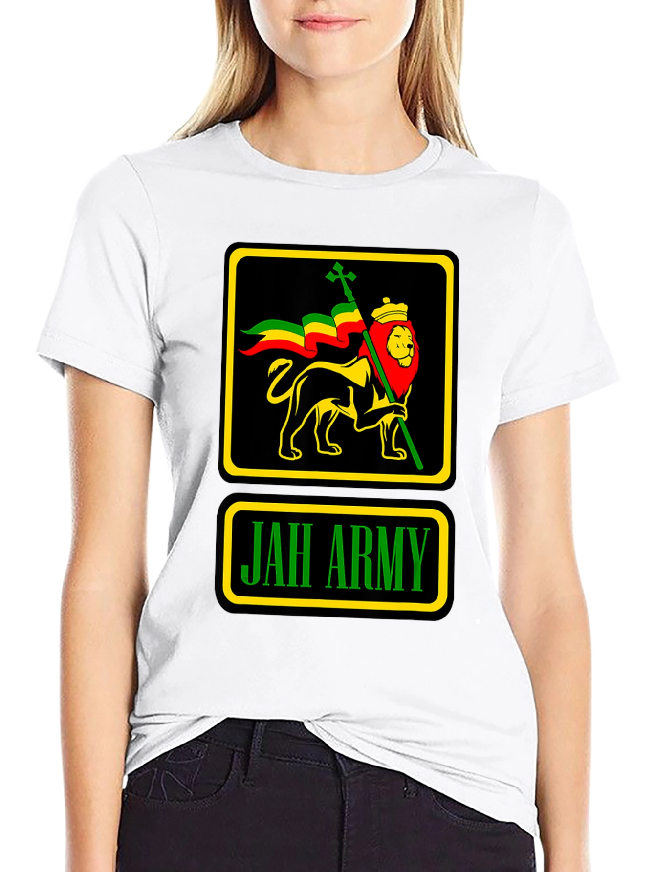 Camiseta Negra Jah Army Lion Reggae para Hombre
