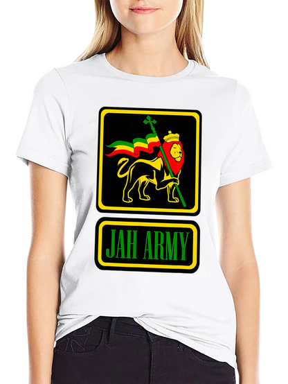 Camiseta Negra Jah Army Lion Reggae para Hombre
