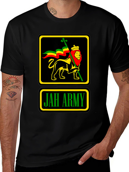 Camiseta Negra Jah Army Lion Reggae para Hombre