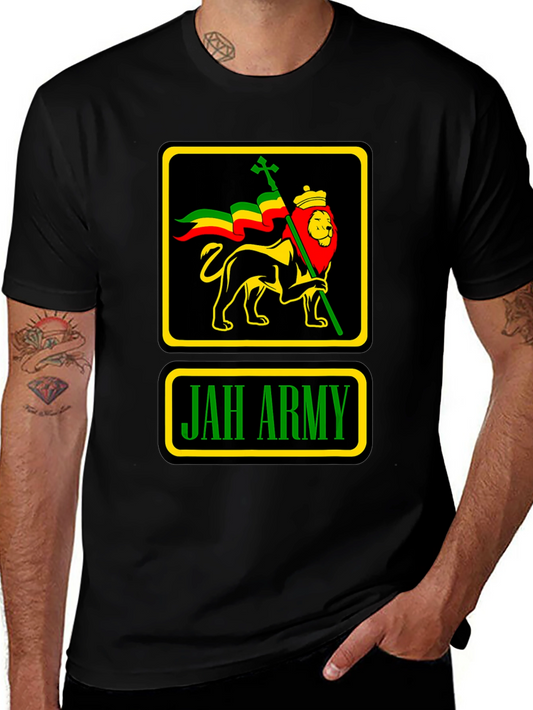 Camiseta Negra Jah Army Lion Reggae para Hombre