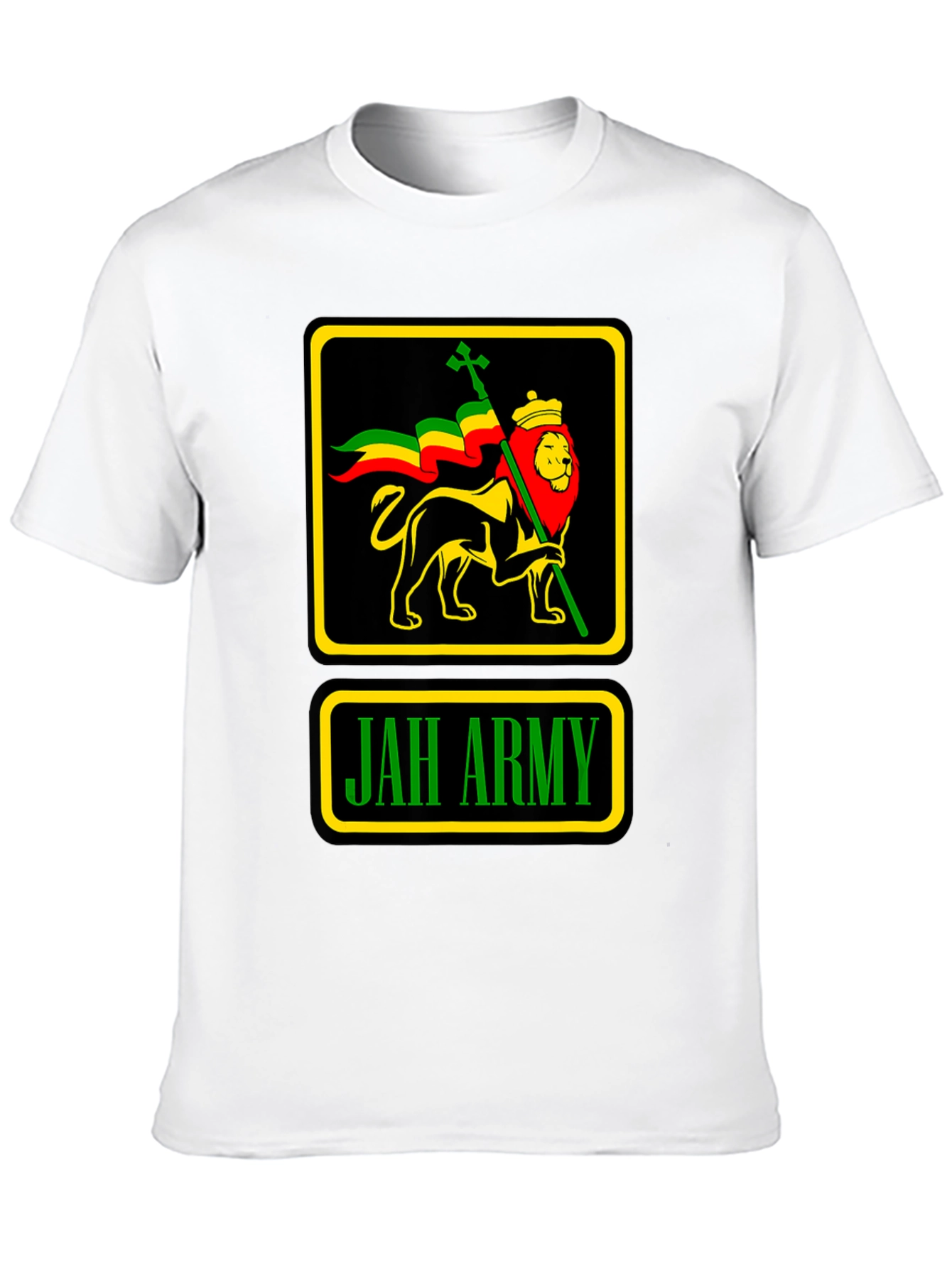 Camiseta Negra Jah Army Lion Reggae para Hombre