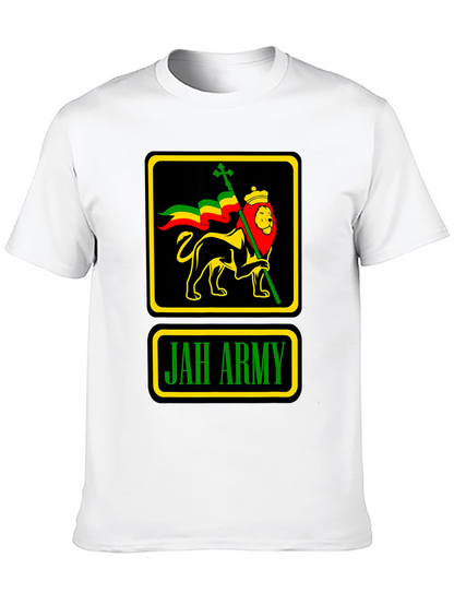 Camiseta Negra Jah Army Lion Reggae para Hombre