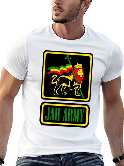 Camiseta Negra Jah Army Lion Reggae para Hombre