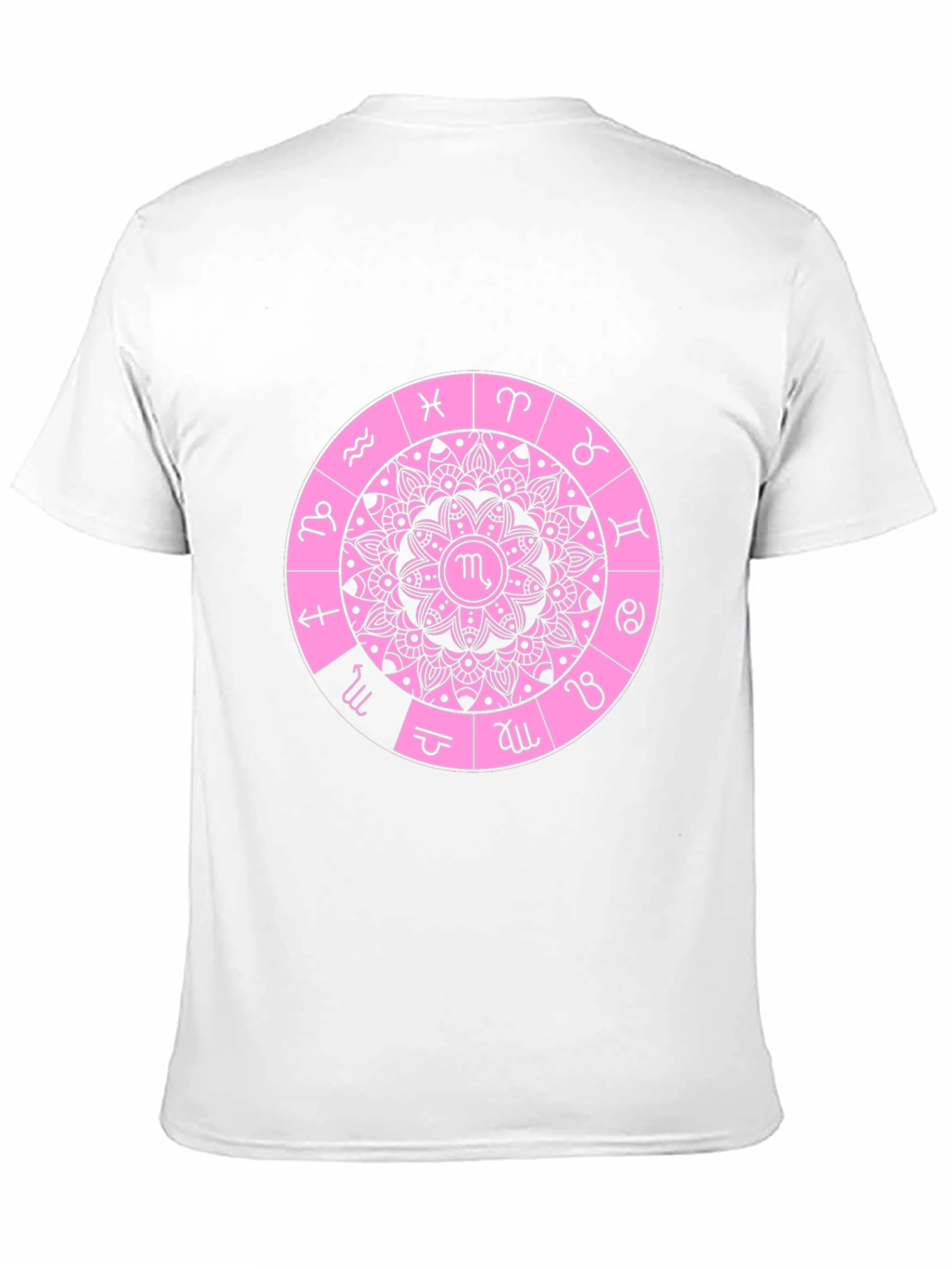 Camiseta Negra con Diseño de Mandala Zodiacal Rosa