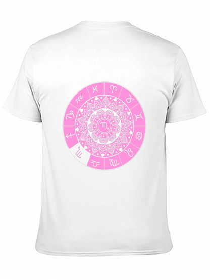 Camiseta Negra con Diseño de Mandala Zodiacal Rosa