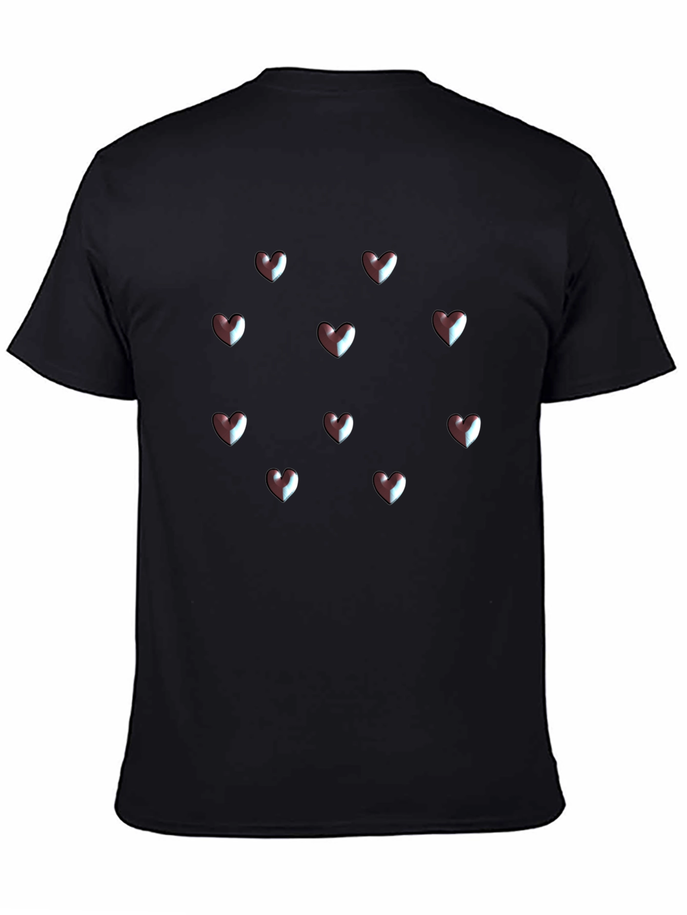 Camiseta Negra Corazones 3D Hombre Casual