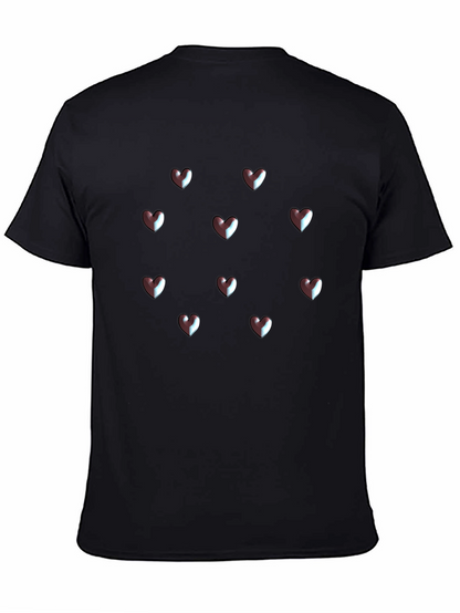 Camiseta Negra Corazones 3D Hombre Casual