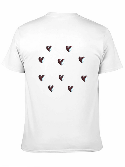 Camiseta Negra Corazones 3D Hombre Casual