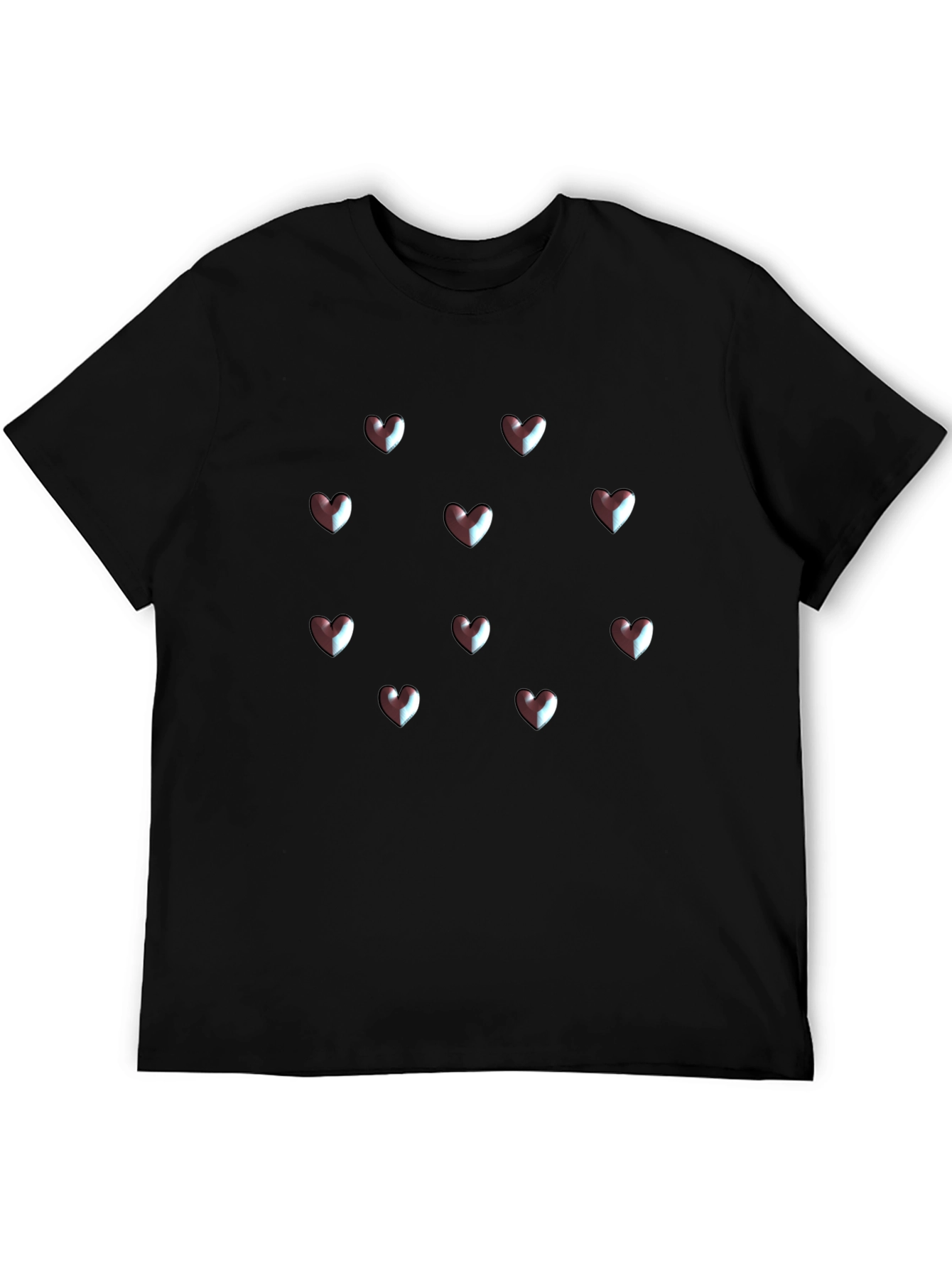 Camiseta Negra Corazones 3D Hombre Casual