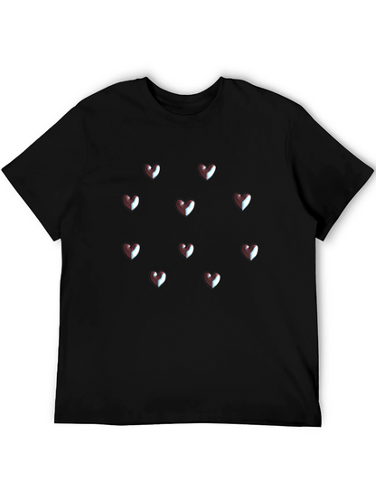 Camiseta Negra Corazones 3D Hombre Casual