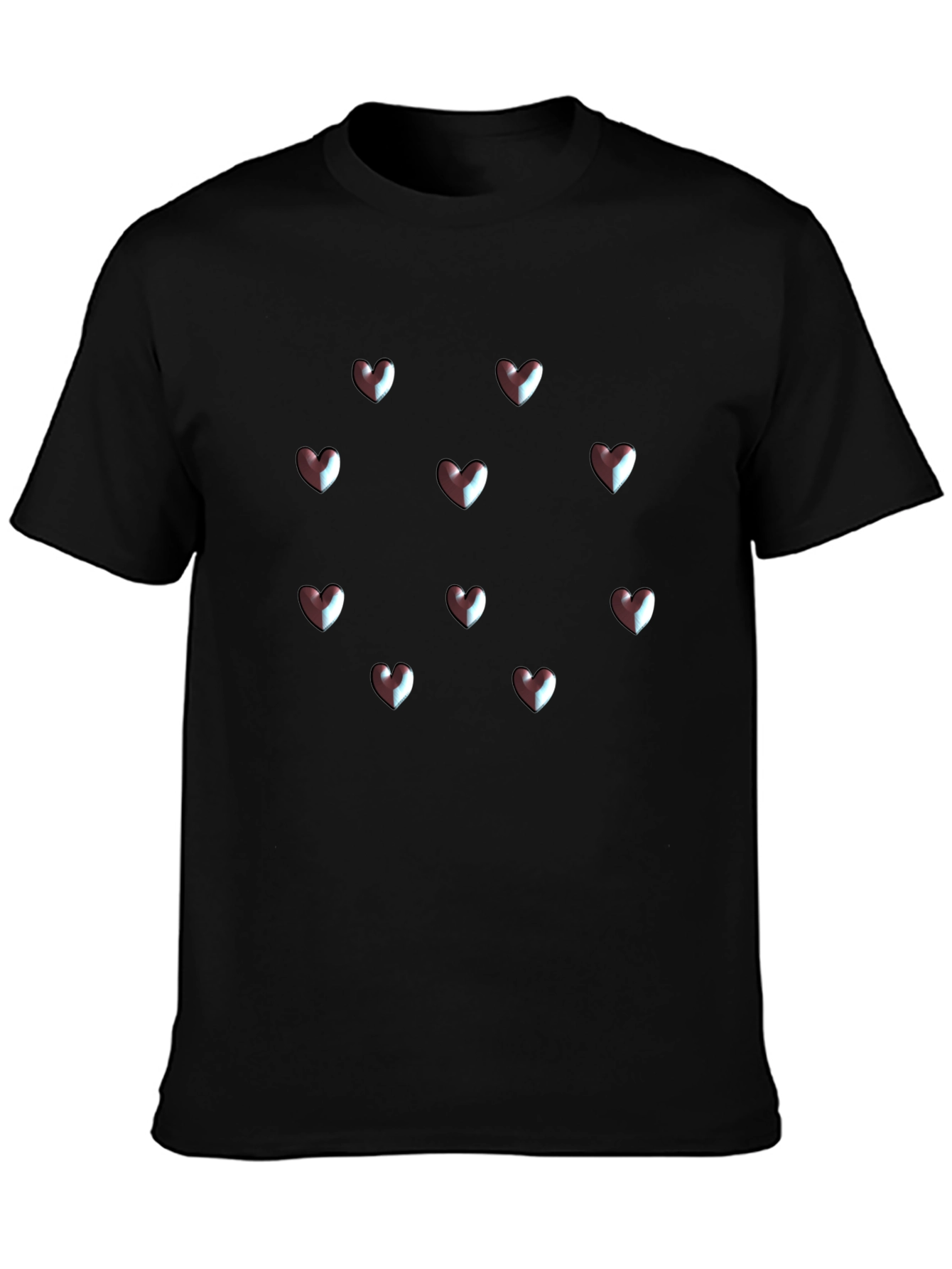 Camiseta Negra Corazones 3D Hombre Casual