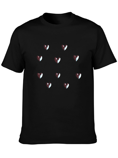 Camiseta Negra Corazones 3D Hombre Casual