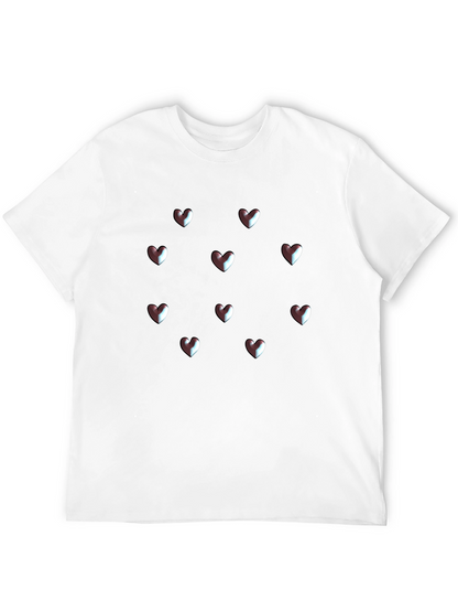Camiseta Negra Corazones 3D Hombre Casual