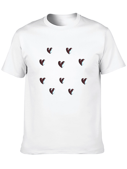 Camiseta Negra Corazones 3D Hombre Casual