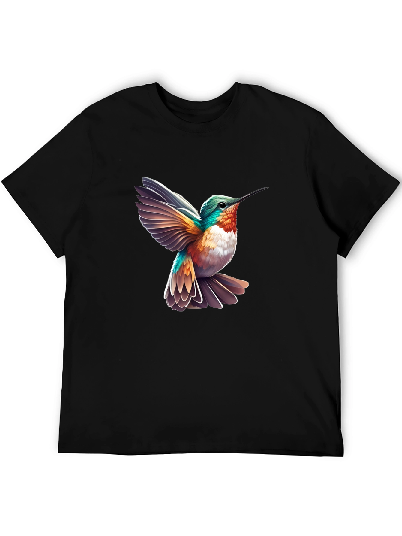 Camiseta Negra con Diseño de Colibrí Vibrante