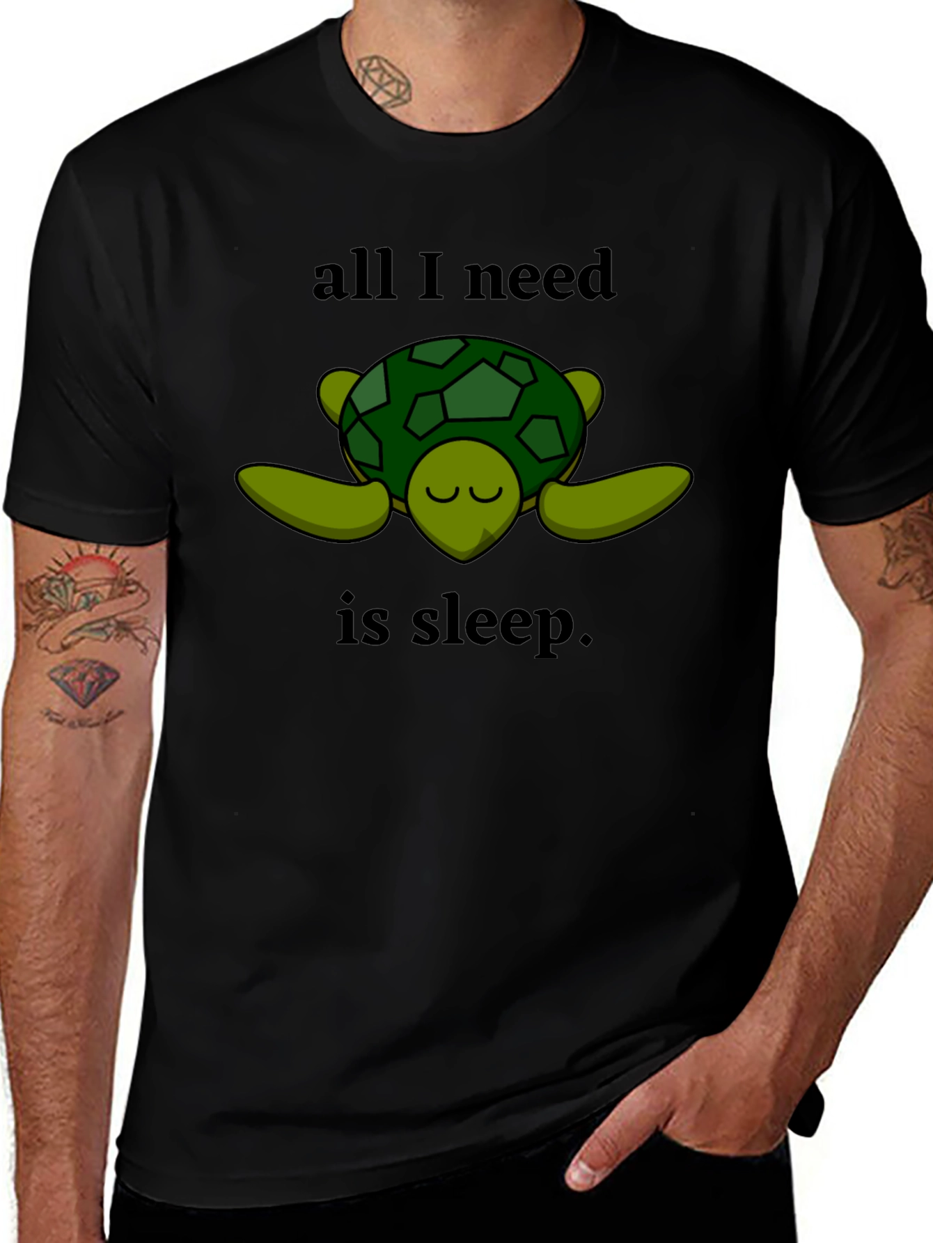 Camiseta Negra con Diseño de Tortuga Dormilona