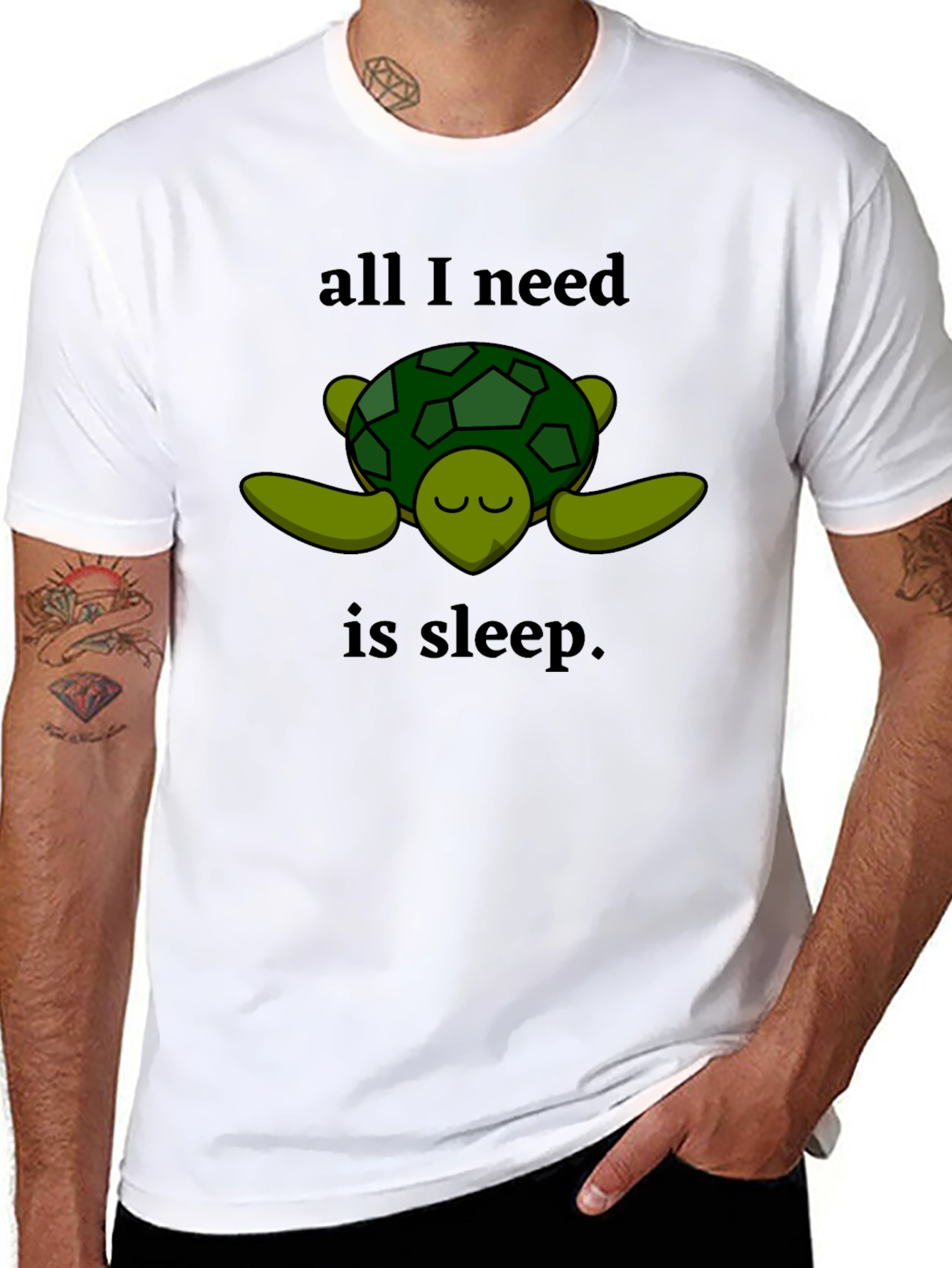 Camiseta Negra con Diseño de Tortuga Dormilona