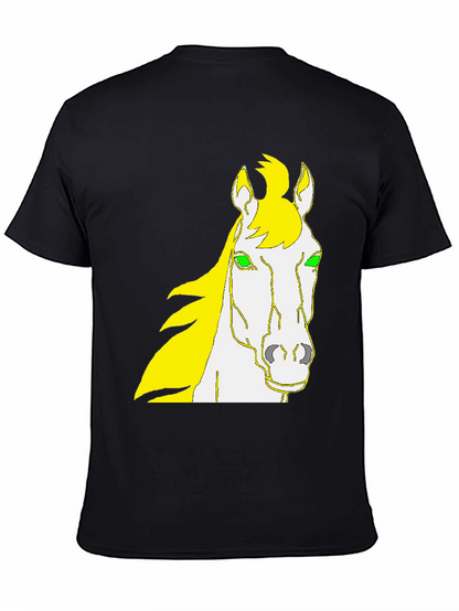 Camiseta Negra Diseño Cabeza de Caballo Amarillo