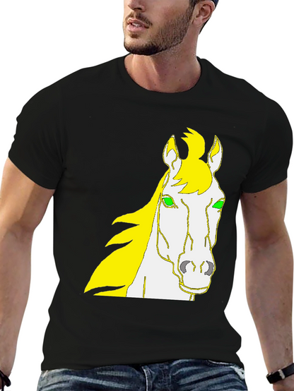 Camiseta Negra Diseño Cabeza de Caballo Amarillo