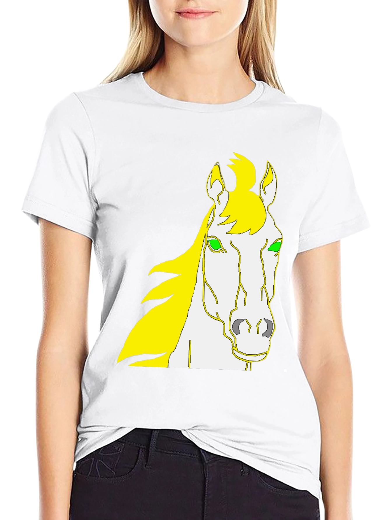 Camiseta Negra Diseño Cabeza de Caballo Amarillo