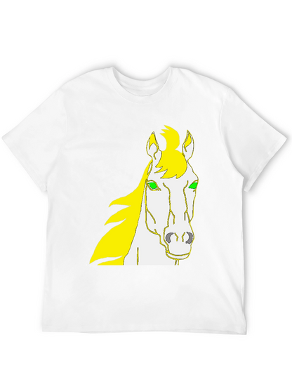 Camiseta Negra Diseño Cabeza de Caballo Amarillo