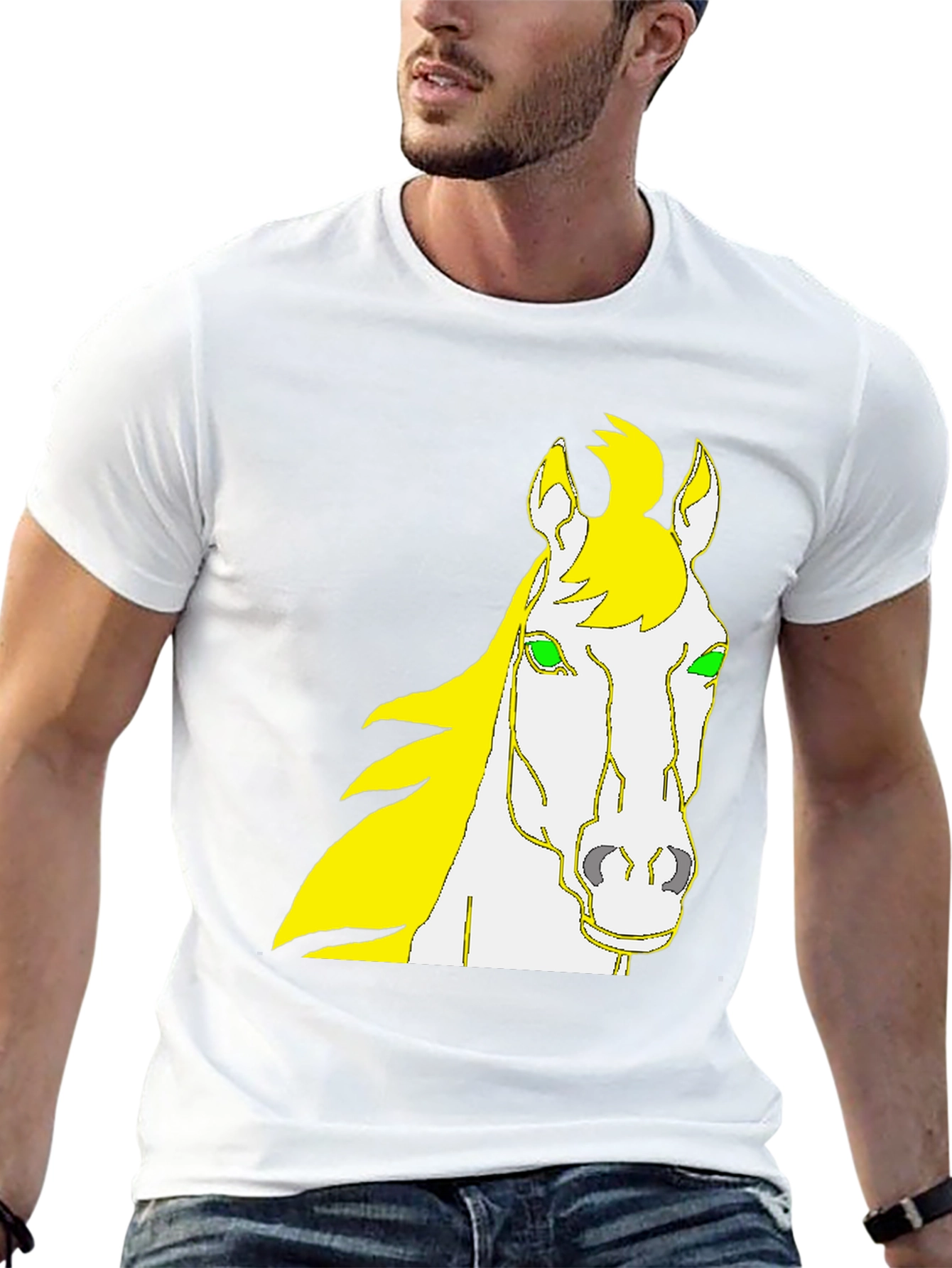 Camiseta Negra Diseño Cabeza de Caballo Amarillo