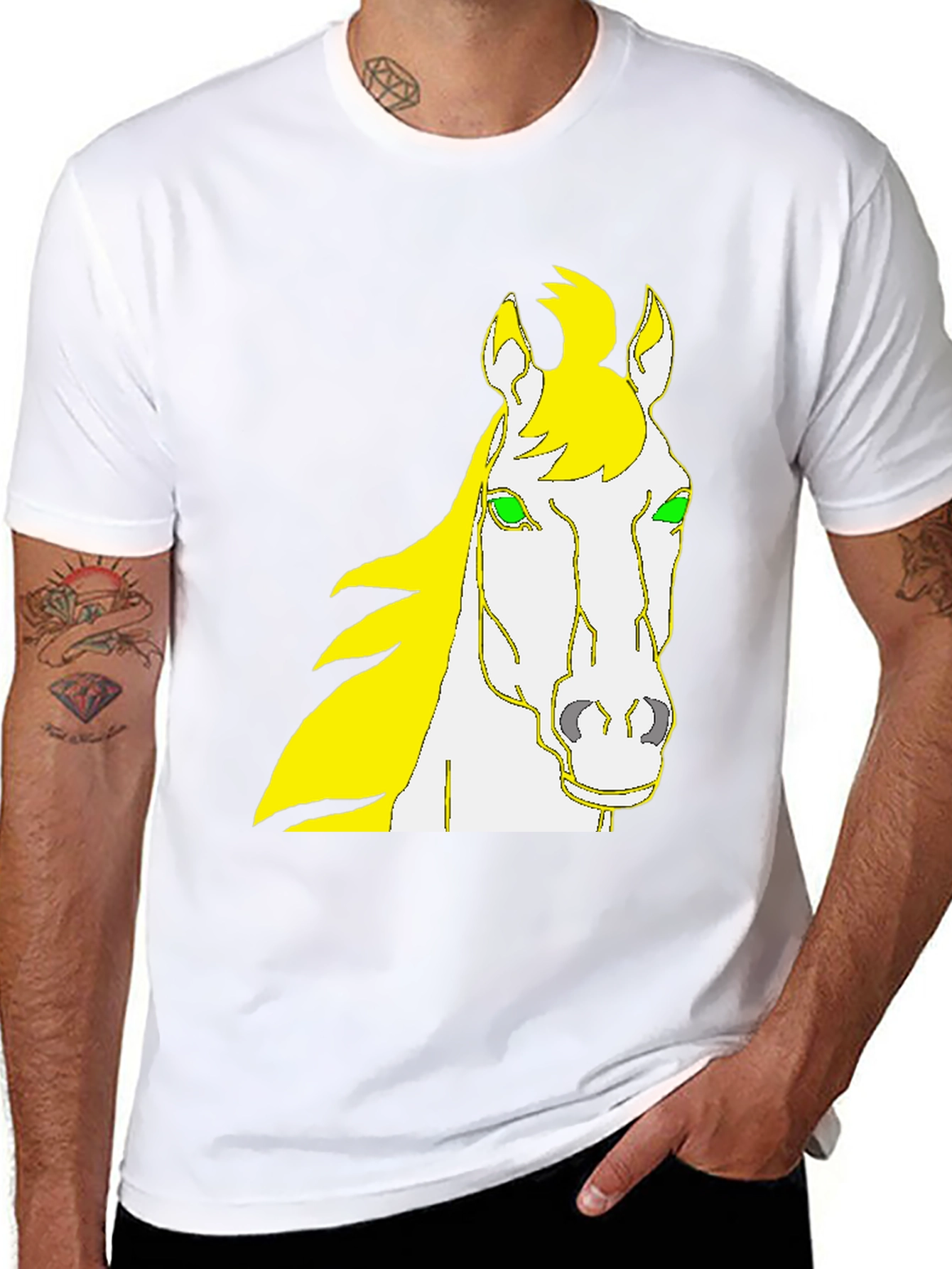 Camiseta Negra Diseño Cabeza de Caballo Amarillo