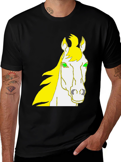 Camiseta Negra Diseño Cabeza de Caballo Amarillo