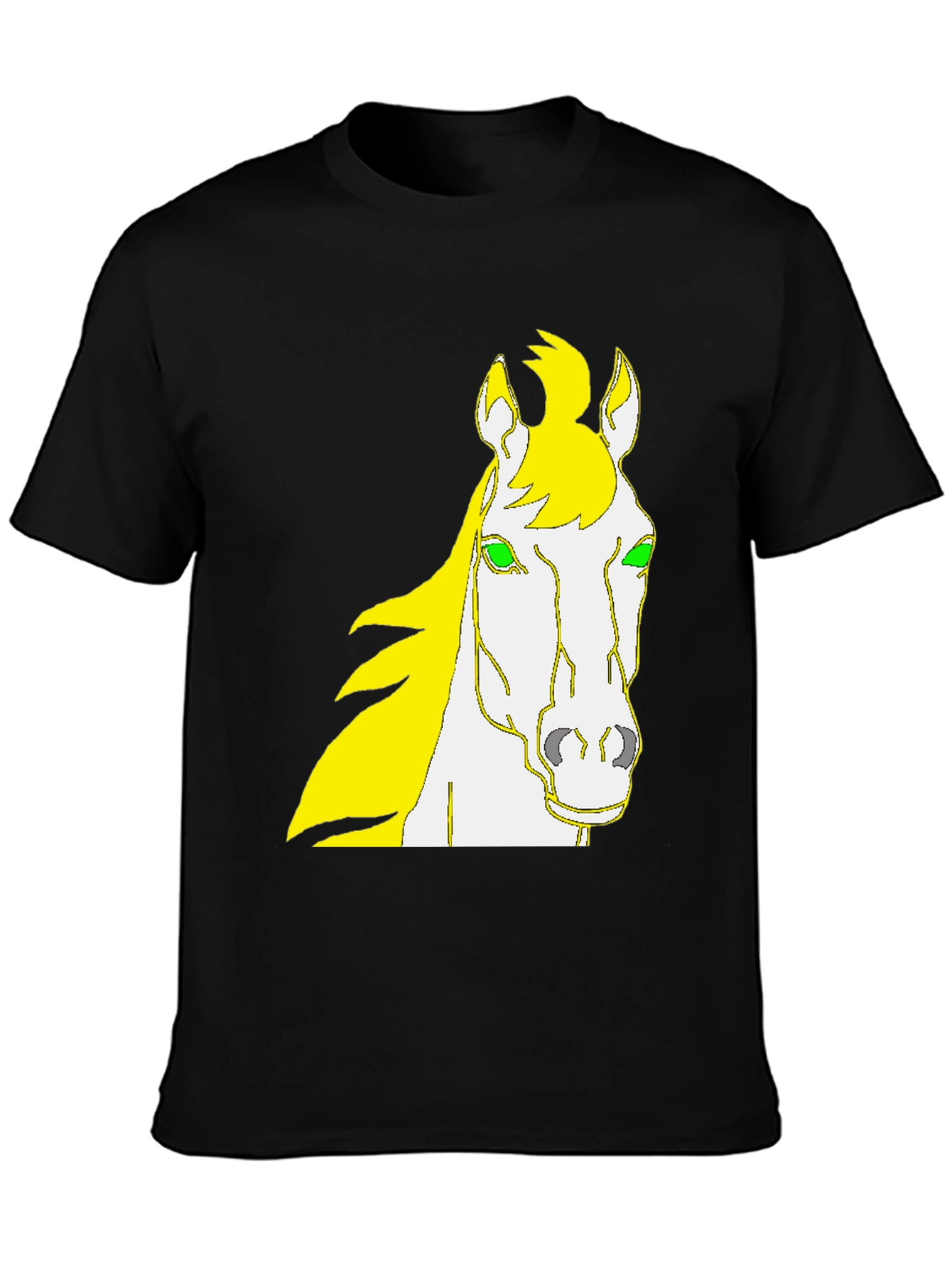 Camiseta Negra Diseño Cabeza de Caballo Amarillo