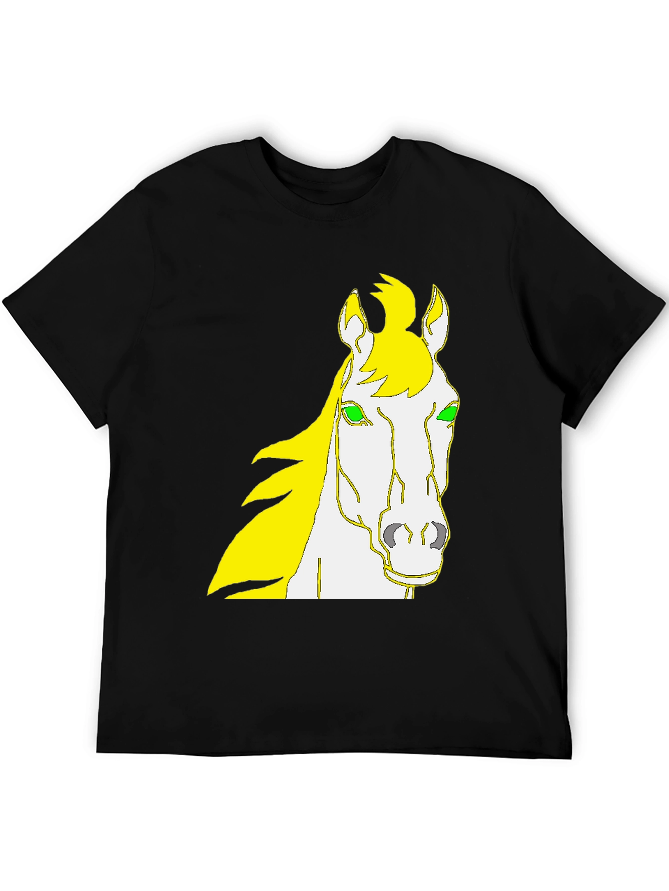Camiseta Negra Diseño Cabeza de Caballo Amarillo