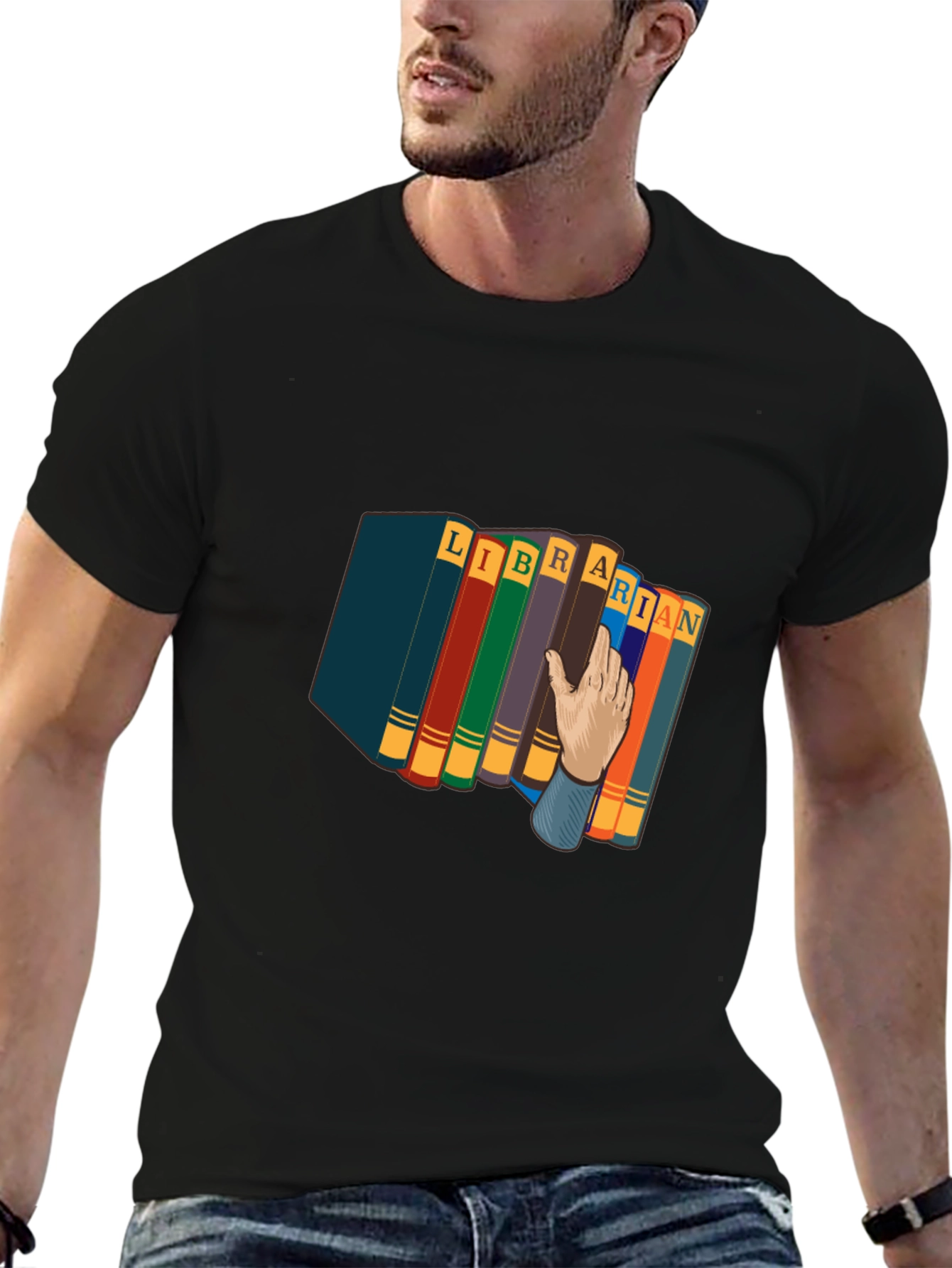 Camiseta Negra Estampado Librero Divertido