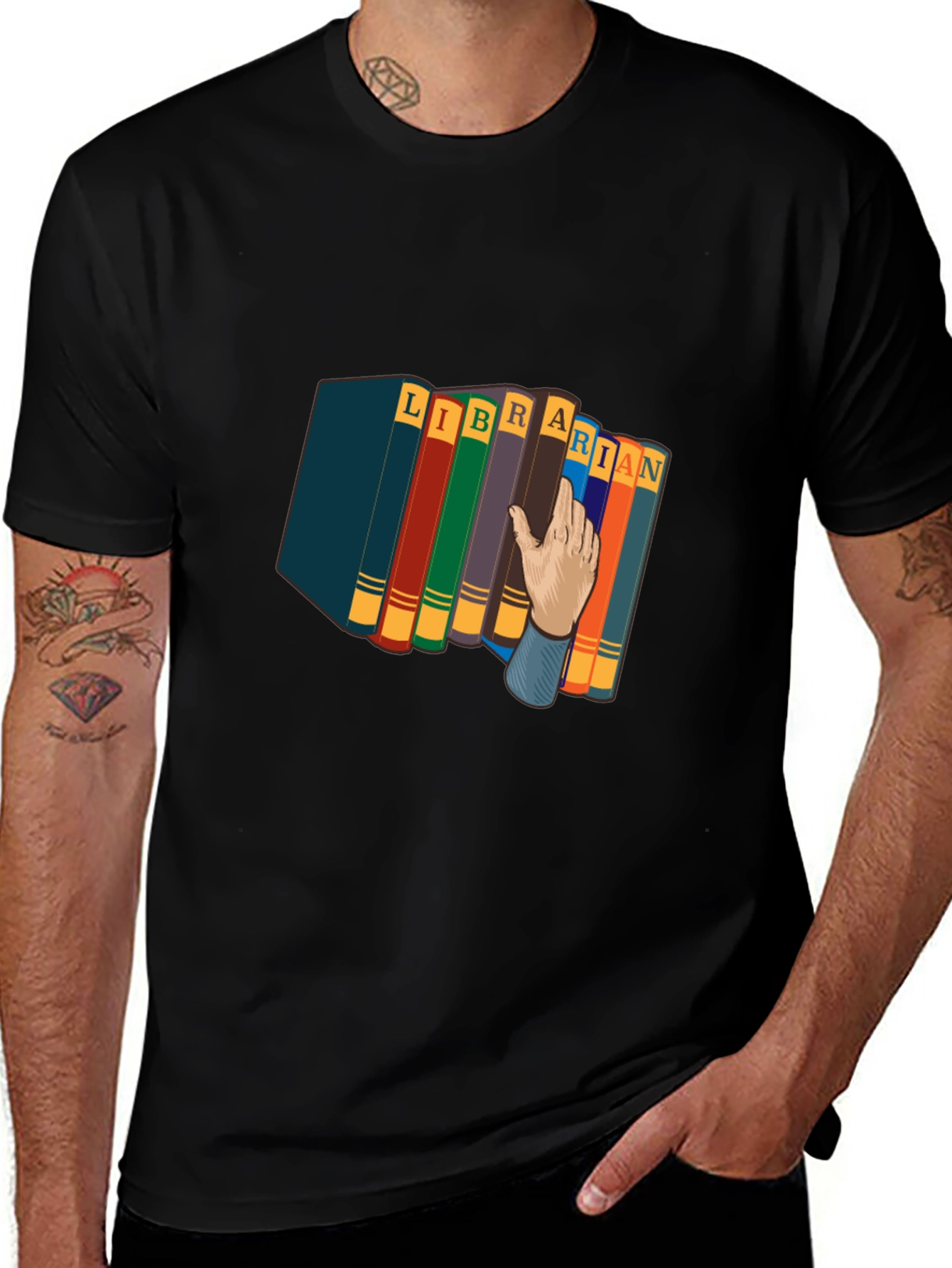 Camiseta Negra Estampado Librero Divertido