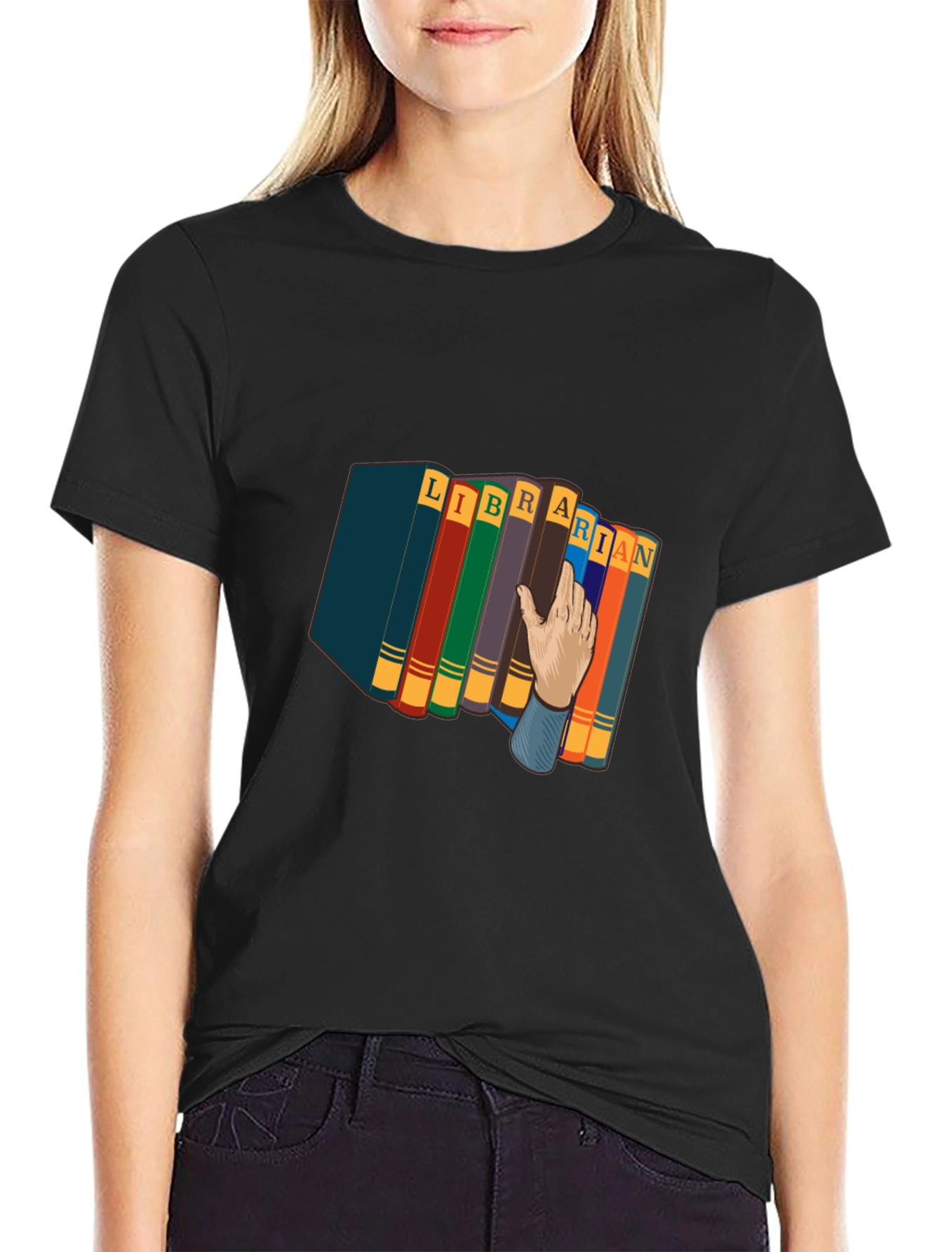 Camiseta Negra Estampado Librero Divertido