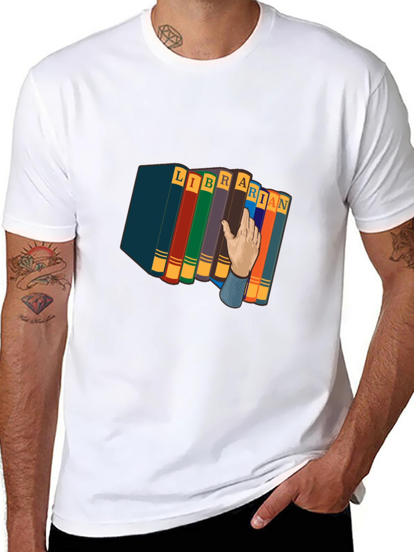 Camiseta Negra Estampado Librero Divertido