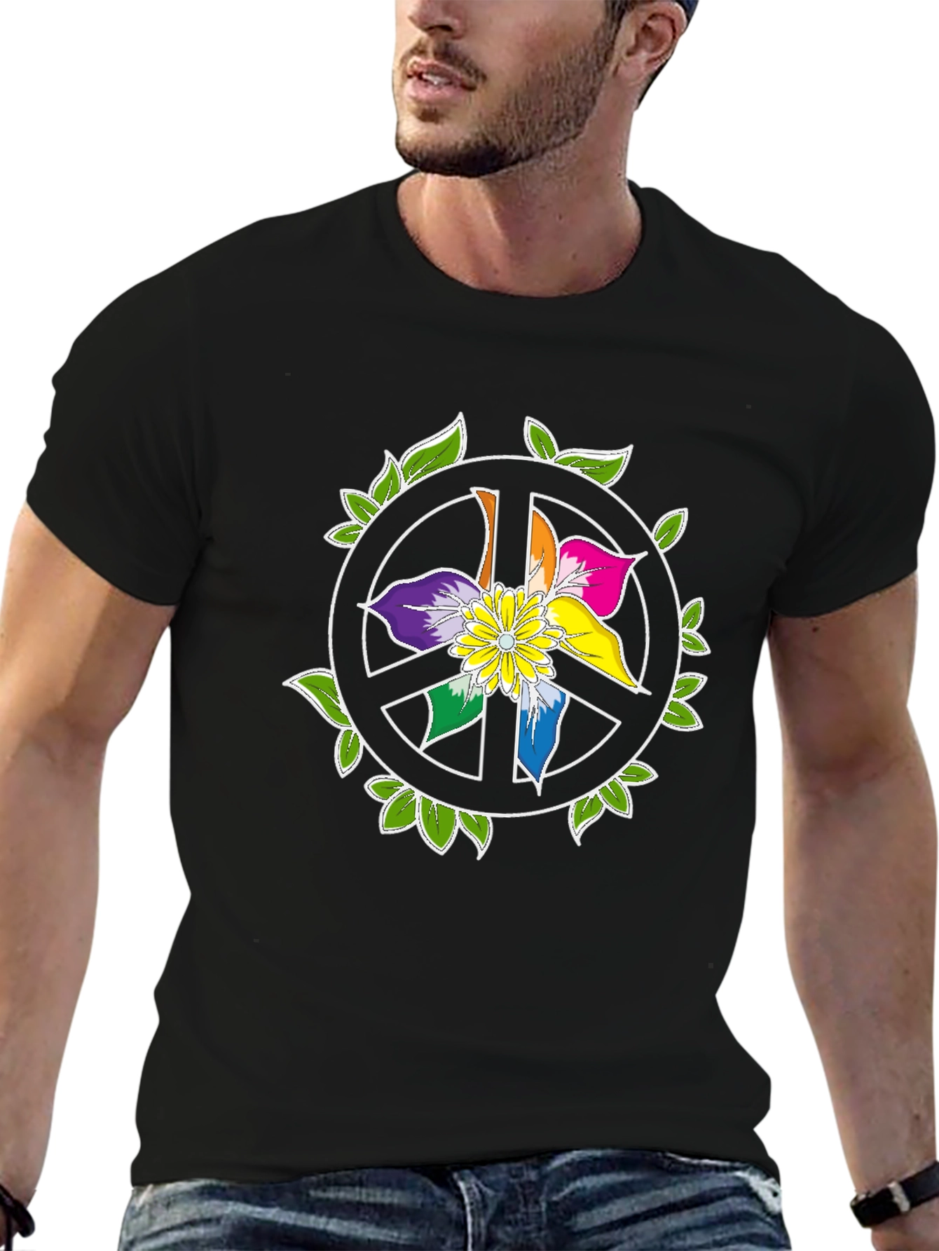 Camiseta Negra Peace & Flower Power