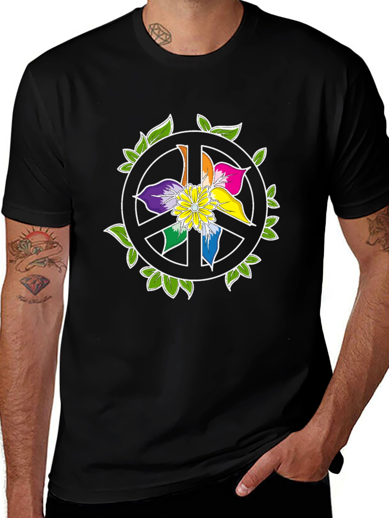 Camiseta Negra Peace & Flower Power
